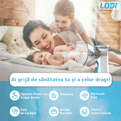 Aparat Aerosoli Lodi36 Nebulizator portabil ultrasonic, accesorii incluse, tehnologie mesh, 0.4ml/min, silentios, alb