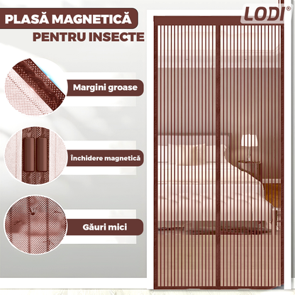 Plasa pentru Usa cu Inchidere Magnetica Lodi1200, anti-insecte, tanrari, muste, paianjeni, montare velcro, materiale calitative, rezistenta, 185x104 cm, maro