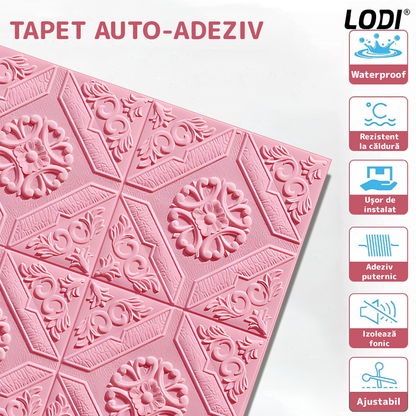 Set 10x Tapet 3D Lodi789, suprafata acoperire 4.9 mp, autoadeziv, Model Floral Carou, perete/tavan, waterproof, usor de montat, design modern, 70x70 cm, roz