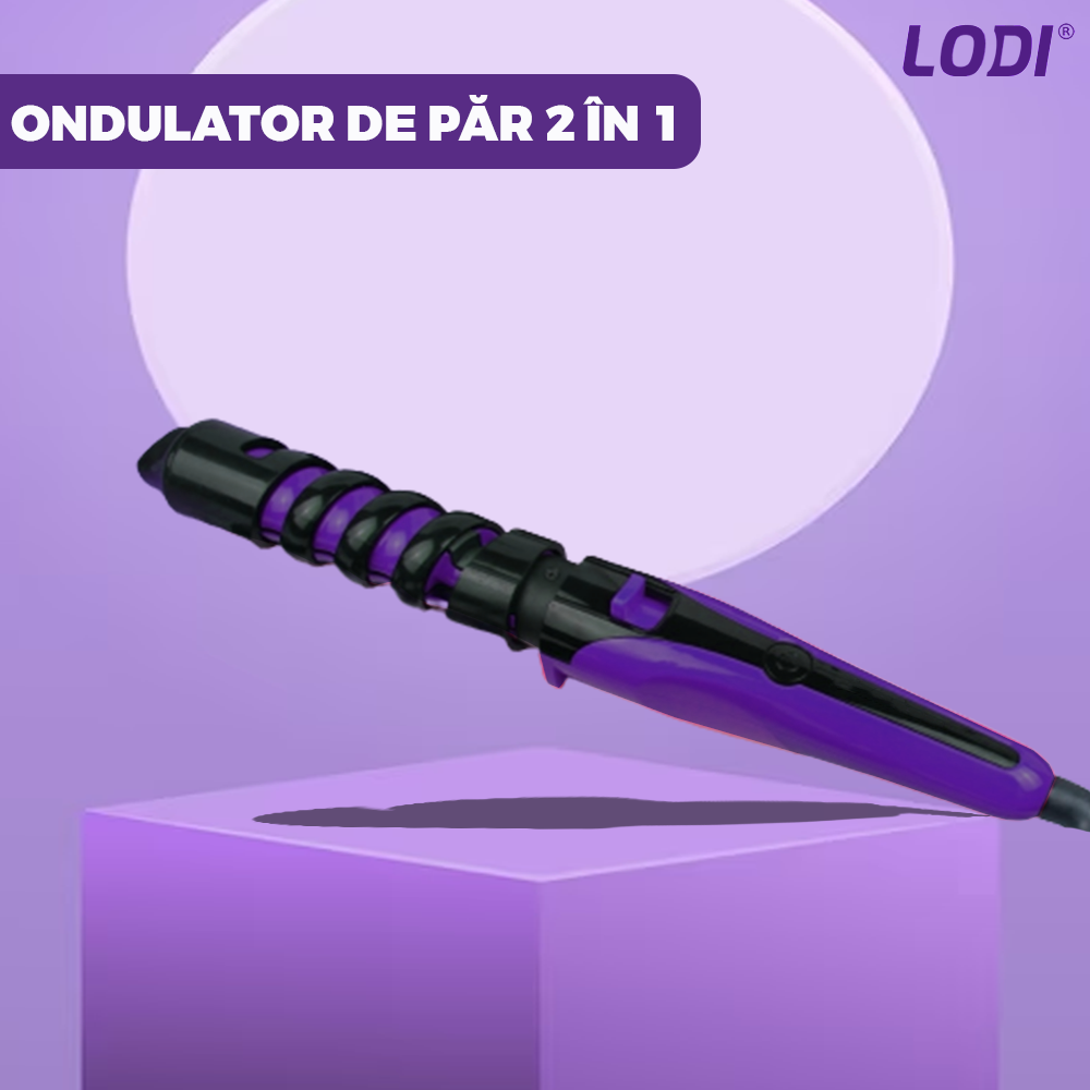 Ondulator Profesional de Par 2 in 1 Lodi466, spiralat, invelis ceramic, trepte reglabile, easy lock , 210 grade, mov