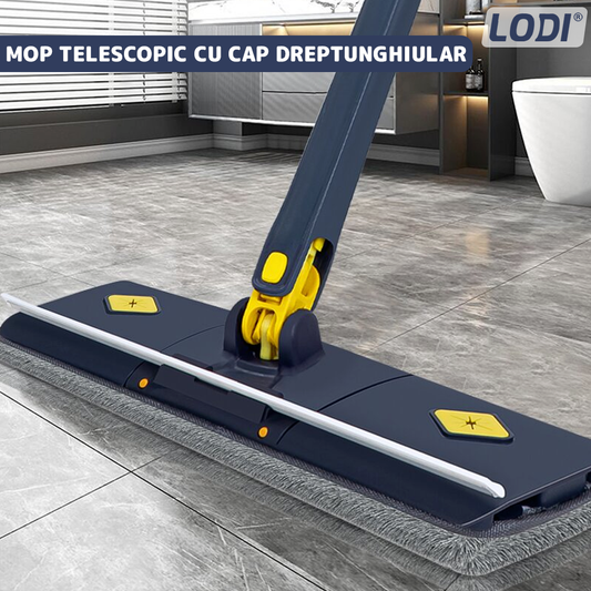 Mop cu Cap Dreptunghiular Lodi1177, rotire 360 grade, telescopic, curatare usoara, 3 lavete incluse, 123 cm, albastru/galben