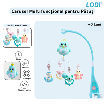 Carusel Muzical pentru Patut Lodi362, Bebe, control prin telecomanda, proiector, muzica si lumini, jucarii detasabile, albastru