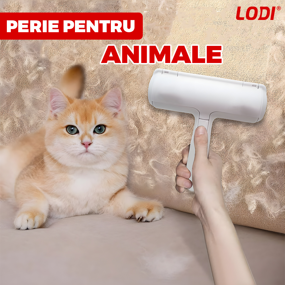 Perie Curatare Par Lodi1519, reutilizabila, universala, pentru orice suprafata inclusiv hainele, curata parul de animale si scamele, compartiment de depozitare a parului, rosu