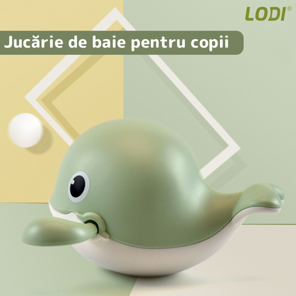 Jucarie de Baie pentru Copii Lodi32, Balena Inotatoare, interactiva, fara baterii, mecanism cu cheita, 10.7x13.2cm, verde