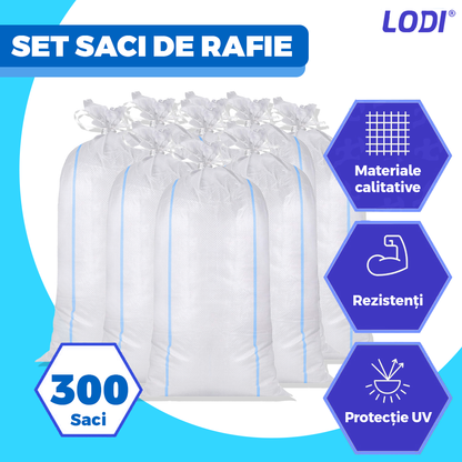 Set 300 de Saci de Rafie Lodi1254, materiale calitative, rezistenta ridicata, capacitate mare, waterproof, sfoara de inchidere incorporata, universali, 55 x 100 cm, alb/albastru