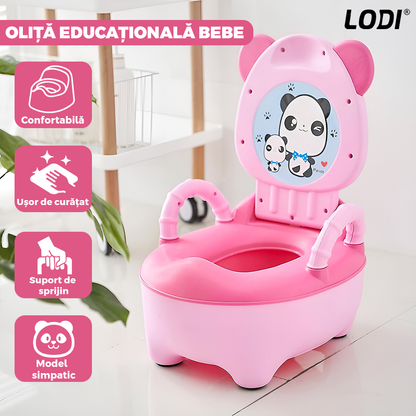 Olita Educationala Lodi661, model panda, imita toaleta, capac cu urechiuse, recipient detasabil, confortabila, roz