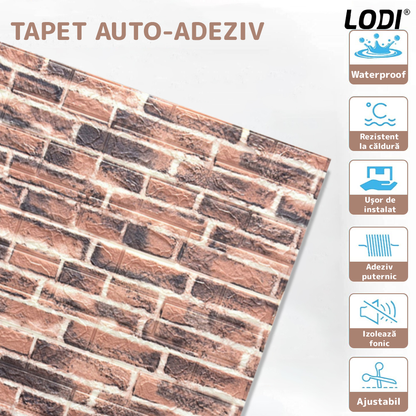 Set Tapet Caramida 3D Lodi80, Model Piatra Dreptunghiulara, suprafata acoperire 5.3 mp, autoadeziv, waterproof, usor de montat, design modern, 70x77 cm, multicolor