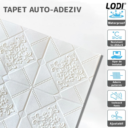 Set Tapet 3D Lodi115, suprafata acoperire 4.9 mp, autoadeziv, perete/tavan, model floral, waterproof, usor de montat, design modern, 70x70 cm, alb