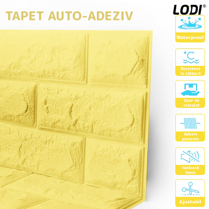 Set Tapet Caramida 3D Lodi55, suprafata acoperire 5.3 mp, autoadeziv, waterproof, usor de montat, design modern, 70x77 cm, portocaliu