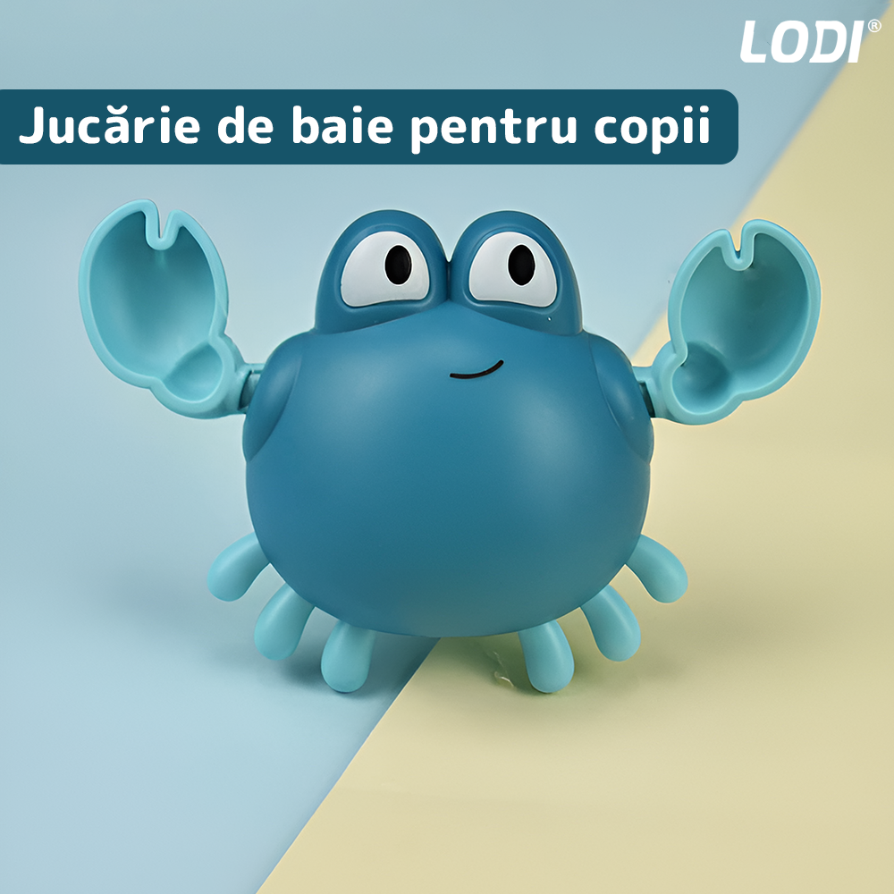 Jucarie de Baie pentru Copii Lodi856, Crab Inotator, interactiva, fara baterii, mecanism cu cheita, 9 x12 cm, albastru