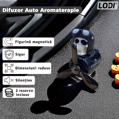 Difuzor Auto Aromaterapie Lodi339 car pilot skeleton, kit odorizant, 2 arome cu extracte naturale incluse