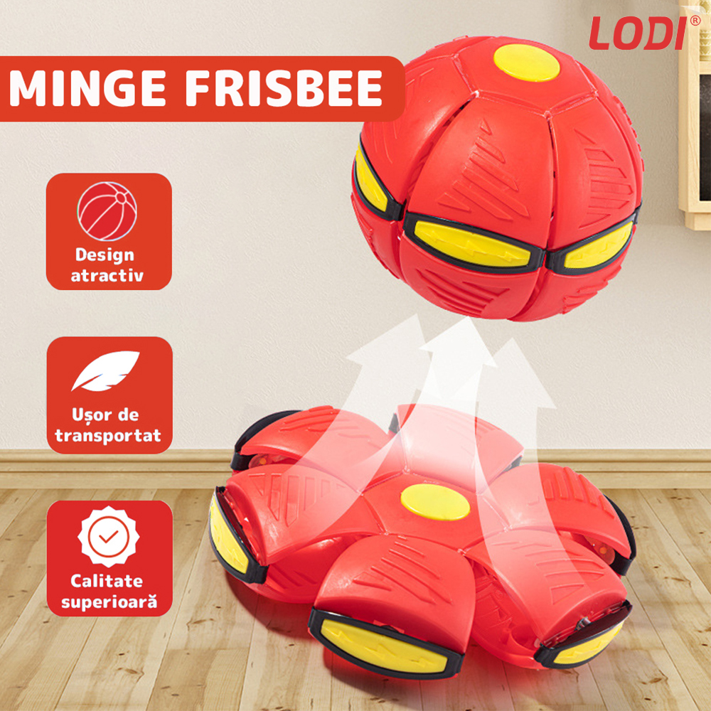 Minge Zburatoare Transformabila in Disc Frisbee Lodi341, 2 moduri de joaca, 23 cm, rosu