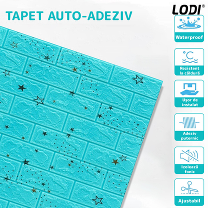 Set Tapet Caramida 3D Lodi71, model Stelute, suprafata acoperire 5.3 mp, autoadeziv, waterproof, usor de montat, design modern, 70x77 cm, albastru