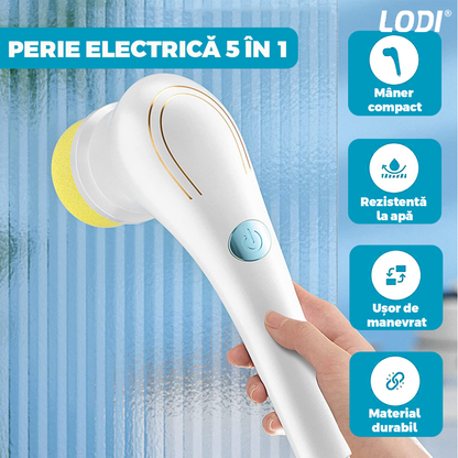 Perie Electrica pentru Curatat 5 in 1 Lodi358, fara fir, multifunctionala, incarcare usb, 5 capete, alb