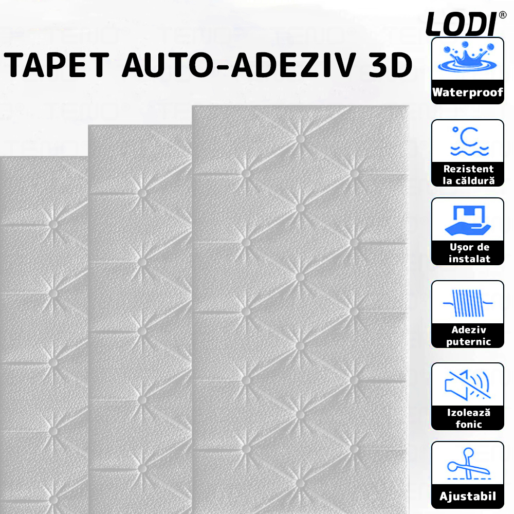 Set Tapet 3D Lodi385, suprafata acoperire 2.45 mp, autoadeziv, waterproof, design modern, usor de montat, 70x35cm, alb