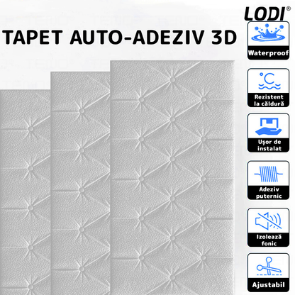 Set Tapet 3D Lodi385, suprafata acoperire 2.45 mp, autoadeziv, waterproof, design modern, usor de montat, 70x35cm, alb