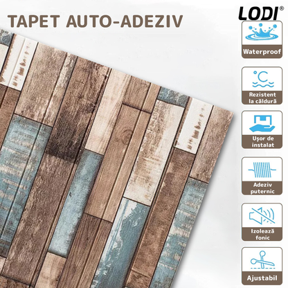 Set Tapet Panou 3D Lodi99, Model Lemn, suprafata acoperire 4.9 mp, autoadeziv, waterproof, usor de montat, design modern, 70x70 cm, multicolor