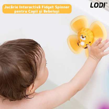 Jucarie Interactiva Fidget Spinner Lodi7, forma Leu, margini de silicon, 4 laturi, ventuza de prindere, 1-3 ani, galben