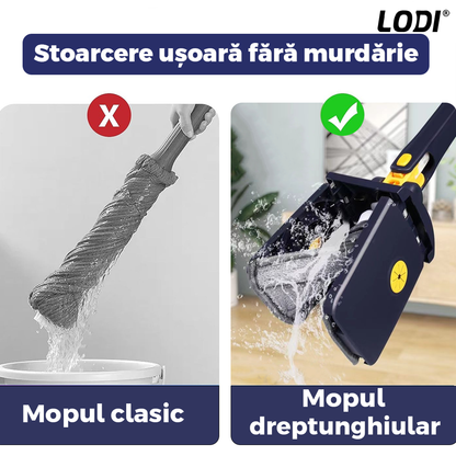 Mop cu Cap Dreptunghiular Lodi1176, rotire 360 grade, telescopic, curatare usoara, 5 lavete incluse, 123 cm, albastru/galben