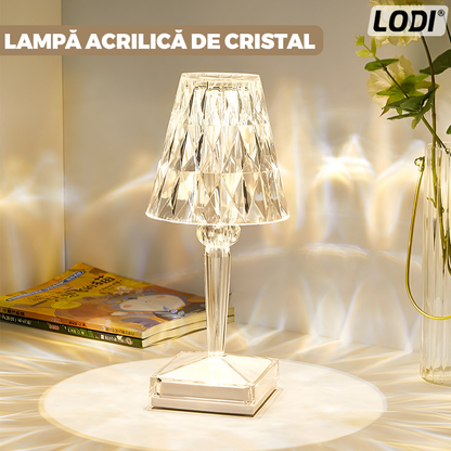 Lampa Ambientala Cristal LED Lodi1219, veioza, portabila, 3 moduri de iluminare, intensitate ajustabila, tactila, incarcare USB