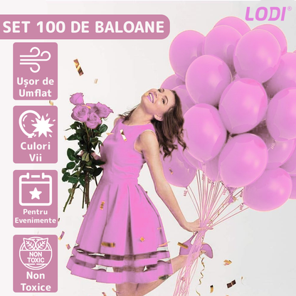 Set 100 Baloane Lodi253, pentru Petreceri/Aniversari/Evenimente, o singura dimensiune, latex, roz