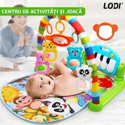 Centru de Activitati si Joaca Lodi415, saltea interactiva pentru copii  cu sunete, multifunctional, pian si oglinda detasabile, jucarii zornaitoare, 4 moduri interactive si educative, verde