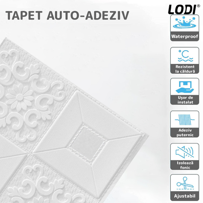 Set Tapet Mic 3D Lodi108, suprafata acoperire 3.06 mp, autoadeziv, perete/tavan, waterproof, usor de montat, design modern, 35x35 cm, alb