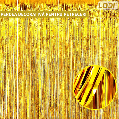 Set 2 Bucati Perdea Decorativa Lodi323, din folie auriu metalizat, pentru petreceri aniversare