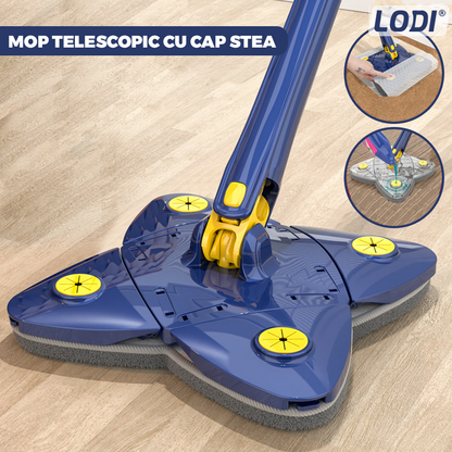 Mop cu Cap in Forma de Stea Lodi1153, rotire 360 grade, telescopic, curatare usoara, 2 lavete incluse, 123 cm, albastru/galben