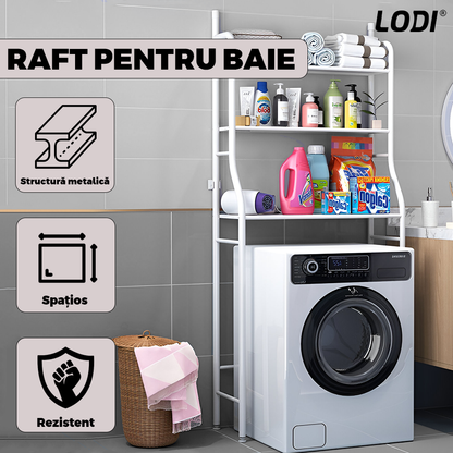 Raft de Depozitare pentru Baie Lodi1242, peste toaleta/ masina de spalat rufe, 3 rafturi, picioruse ajustabile, rezistent si stabil, ideal pentru prosoape sau produse de igiena, metal, 160 x 25 x 65 cm, albetalic, 10