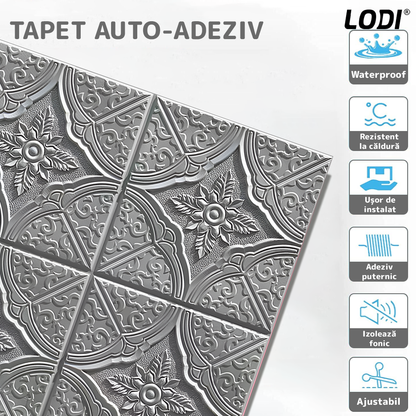 Set 10x Tapet 3D Lodi805, suprafata acoperire 4.9 mp, autoadeziv, Model Floral Diamant, perete/tavan, waterproof, usor de montat, design modern, 70x70 cm, gri