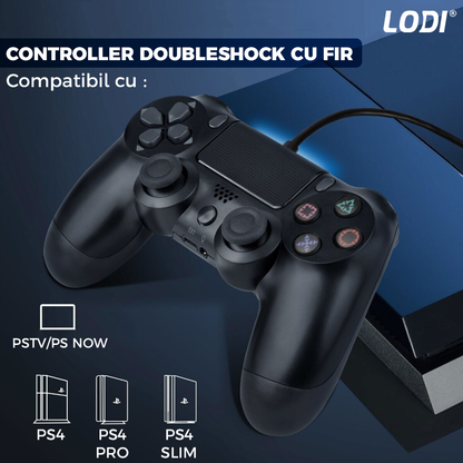 Controller cu Fir DoubleShock Lodi541, compatibil cu PS4, joystick-uri analog, vibratie dubla, negru