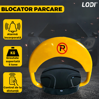Blocator Parcare Automat Lodi674, pentru loc parcare si alee, cu telecomanda si alarma, greutate suportata 2 tone, material rezistent, anti-rugina, alimentare pe baterii, negru/galben