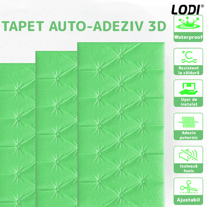 Set Tapet 3D Lodi388, suprafata acoperire 2.45 mp, autoadeziv, waterproof, design modern, usor de montat, 70x35cm, verde