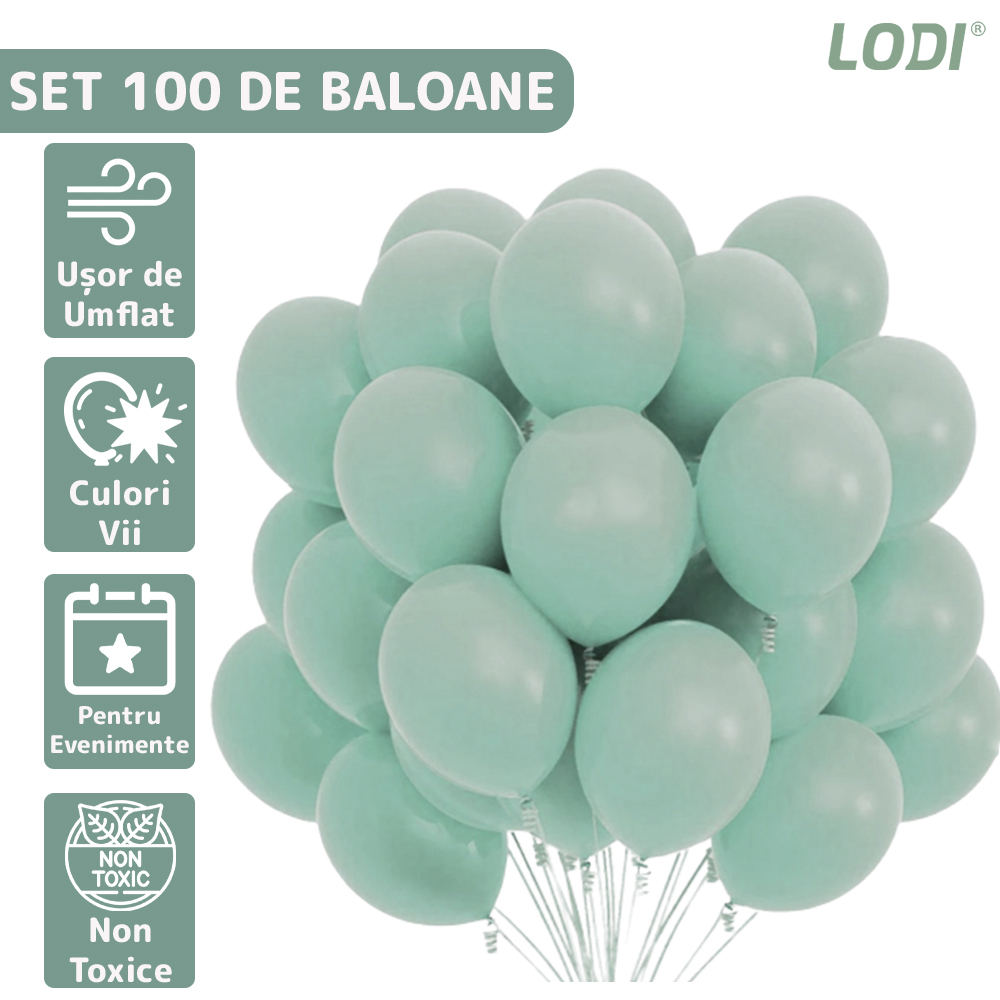 Set 100 Baloane Lodi252, pentru Petreceri/Aniversari/Evenimente, o singura dimensiune, latex, turcoaz
