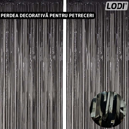 Set 2 bucati Perdea Decorativa Lodi325, din folie negru metalizat, pentru petreceri aniversare