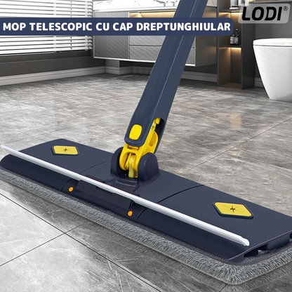Mop cu Cap Dreptunghiular Lodi1162, rotire 360 grade, telescopic, curatare usoara, 105 cm, albastru/galben