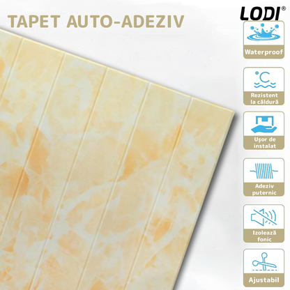 Set Tapet Panou 3D Lodi170, Model Marmura, suprafata acoperire 4.9 mp, autoadeziv, waterproof, usor de montat, design modern, 70x70 cm, galben