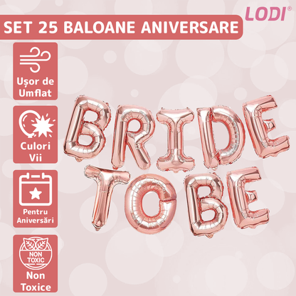 Set 9 Baloane Lodi719, Litere, pentru Petreceri/Aniversari/Evenimente, model BRIDE TO BE, rose gold