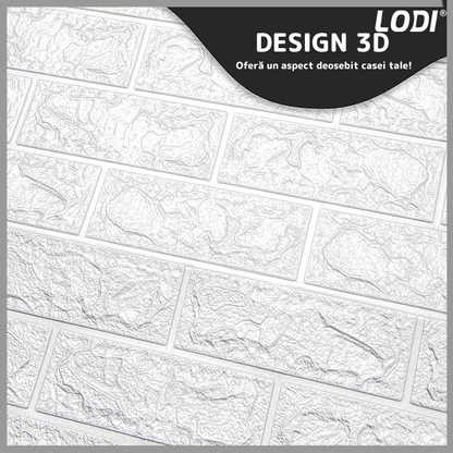 Set Tapet Caramida 3D Lodi51, suprafata acoperire 5.3 mp, autoadeziv, waterproof, usor de montat, design modern, 70x77 cm, alb