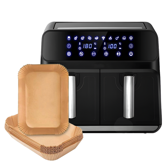 Friteuza Dubla Fara Ulei Air Fryer Lodi855, 100 tavi de copt cadou,tehnologie smart sensing, programe smart chef automate, afisaj digital, capacitate 8 L, tehnologie de eliminare a grasimii, functie de pastrare la cald,tensiune alimentare 220-240 V, negru
