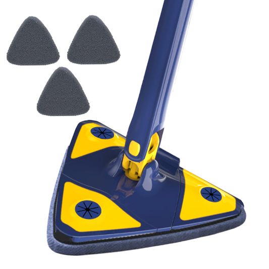 Mop cu Cap Triunghiular Lodi1144, rotire 360 grade, telescopic, curatare usoara, 3 lavete incluse, 127 cm, albastru/galben deschis