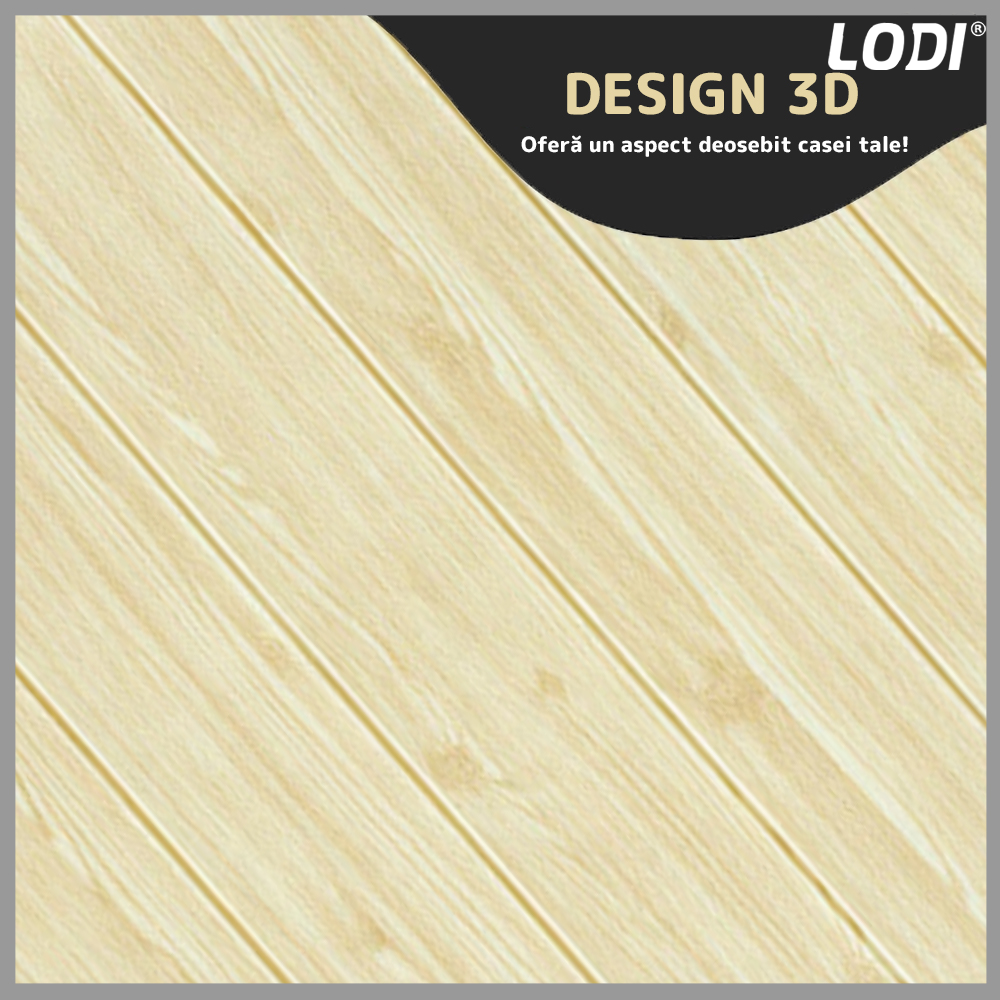Set Tapet Panou 3D Lodi100, Model Lemn, suprafata acoperire 4.9 mp, autoadeziv, waterproof, usor de montat, design modern, 70x70 cm, galben