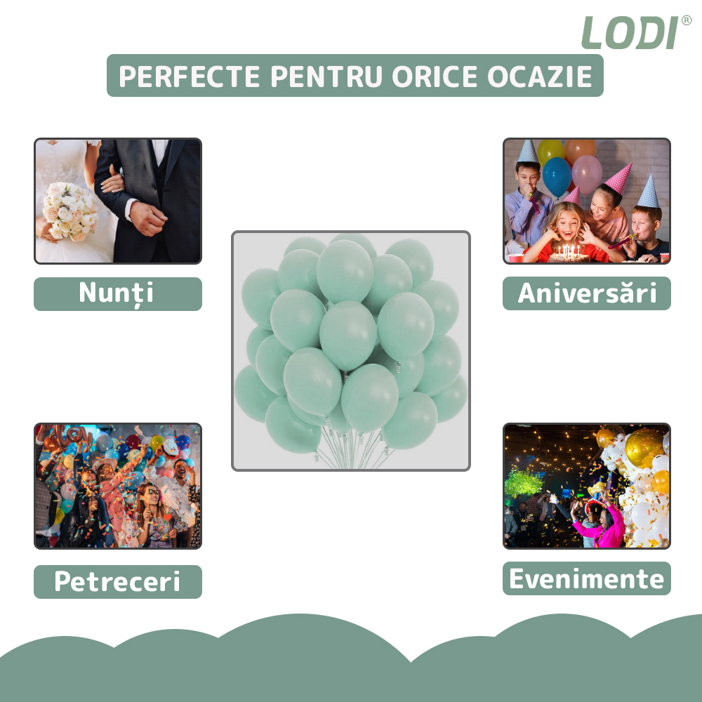 Set 100 Baloane Lodi252, pentru Petreceri/Aniversari/Evenimente, o singura dimensiune, latex, turcoaz