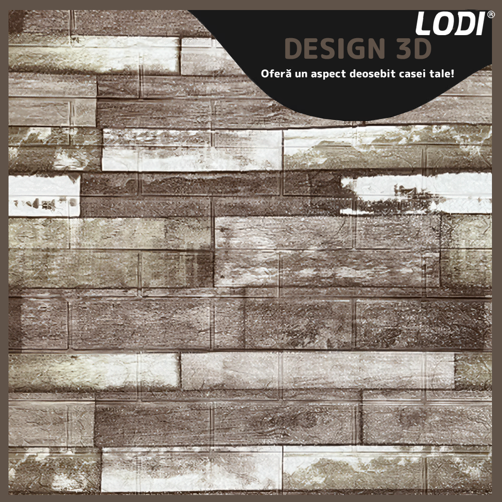 Set 10x Tapet Caramida 3D Lodi1087, Model Lemn, suprafata acoperire 5.3. mp, autoadeziv, waterproof, usor de montat, design modern, 70x77 cm, maro inchis