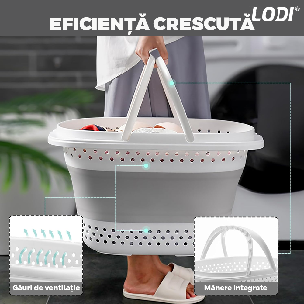 Cos de Rufe Pliabil Mic cu Manere Lodi943, organizare si depozitare, multifunctional, compact, 30 litri, 42 x 32 x 28 cm, gri
