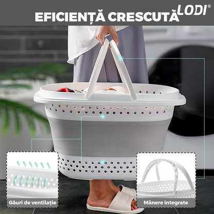 Cos de Rufe Pliabil Mic cu Manere Lodi943, organizare si depozitare, multifunctional, compact, 30 litri, 42 x 32 x 28 cm, gri