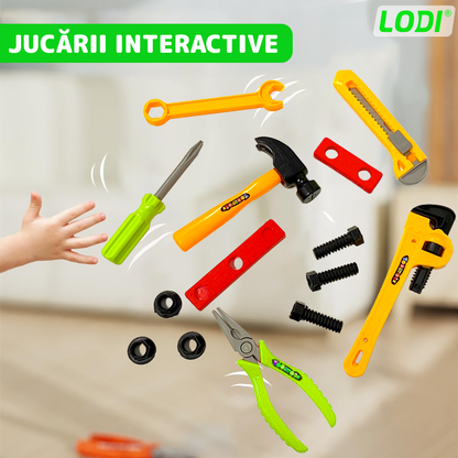 Set Trusa de Unelte si Scule Lodi476, jucarie de rol, 14 accesorii si cutie pentru depozitare. 37.5 x 21 cm, portocaliu