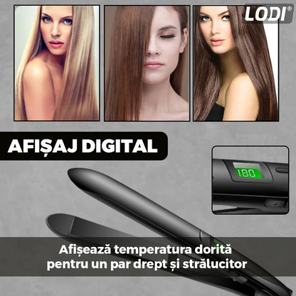 Placa profesionala de indreptat parul Lodi454,  invelis ceramic, display LCD, easy lock, setarea temperaturii, 230°, negru