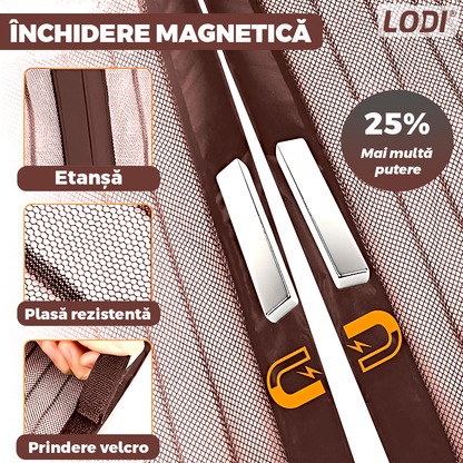 Plasa pentru Usa cu Inchidere Magnetica Lodi1200, anti-insecte, tanrari, muste, paianjeni, montare velcro, materiale calitative, rezistenta, 185x104 cm, maro